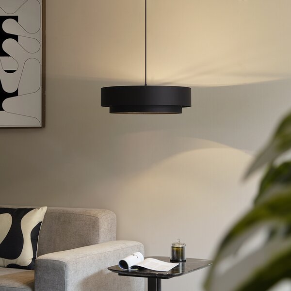 Lampada a sospensione moderna nera 50cm 3 luci - Drum Duo
