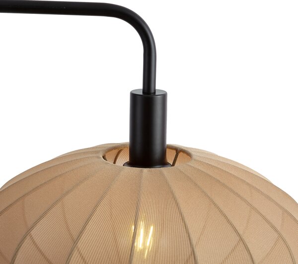 Lampada da terra Japandi nera con paralume in tessuto marrone - Bida