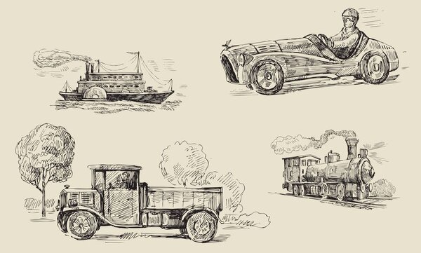 Stampa su tela – Mezzi di trasporto in stile retrò