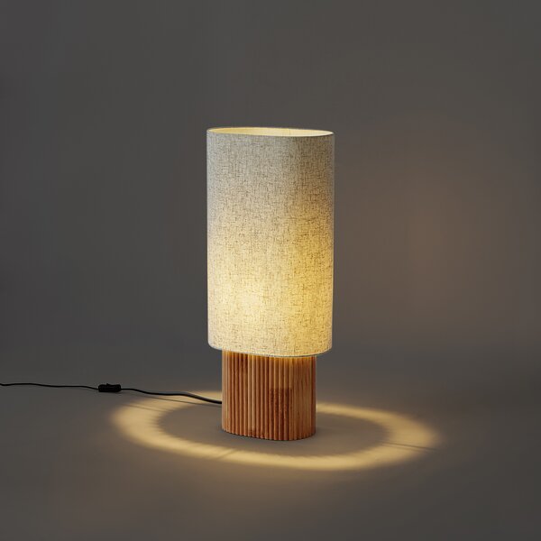 Lampada da terra Japandi in legno con paralume in lino 70 cm - Lamel
