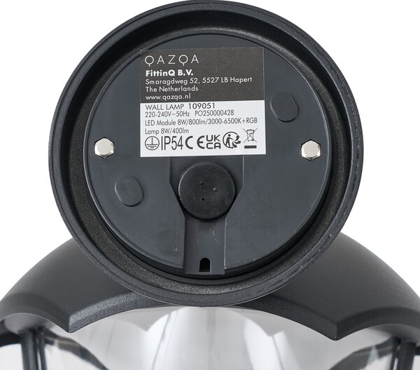 Applique da esterno smart nera con vetro trasparente con LED IP54 - Classica