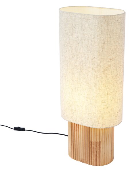 Lampada da terra Japandi in legno con paralume in lino 70 cm - Lamel