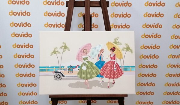 Quadro su tela – Signore retrò con ombrelli