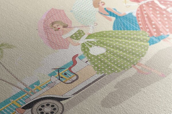 Quadro su tela – Signore retrò con ombrelli