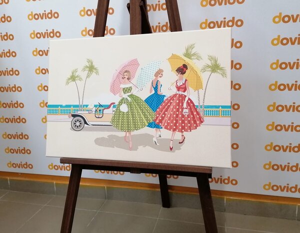Quadro su tela – Signore retrò con ombrelli