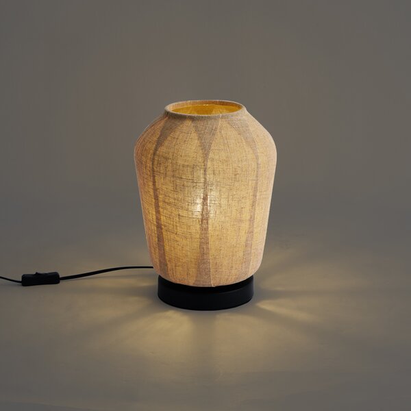 Lampada da tavolo Japandi nera con paralume in lino beige 21,5 cm - Nami