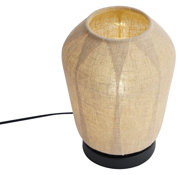 Lampada da tavolo Japandi nera con paralume in lino beige 21,5 cm - Nami