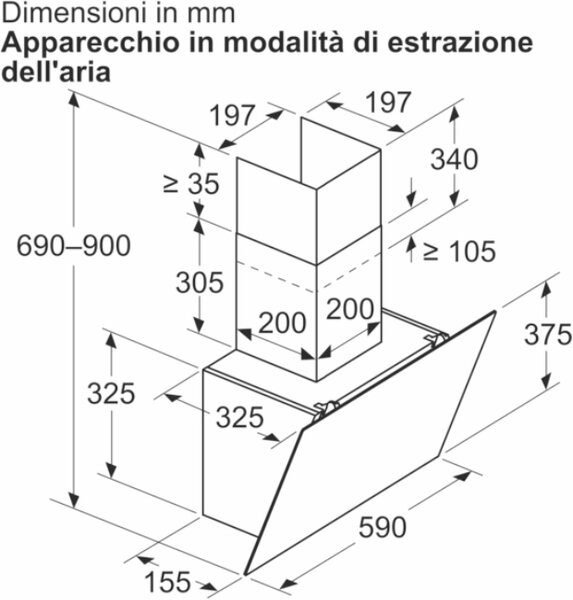 Bosch Cappa Cucina Aspirante a Parete Larghezza 60 cm Classe A Vetro colore Nero Serie 2 - DWK65DK60