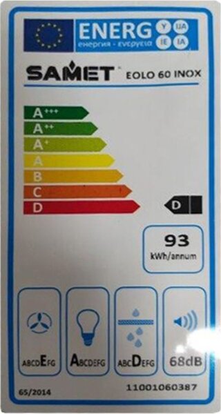 Samet Cappa Cucina Aspirante a Parete Larghezza 60 cm Classe D colore Inox - Eolo60IX