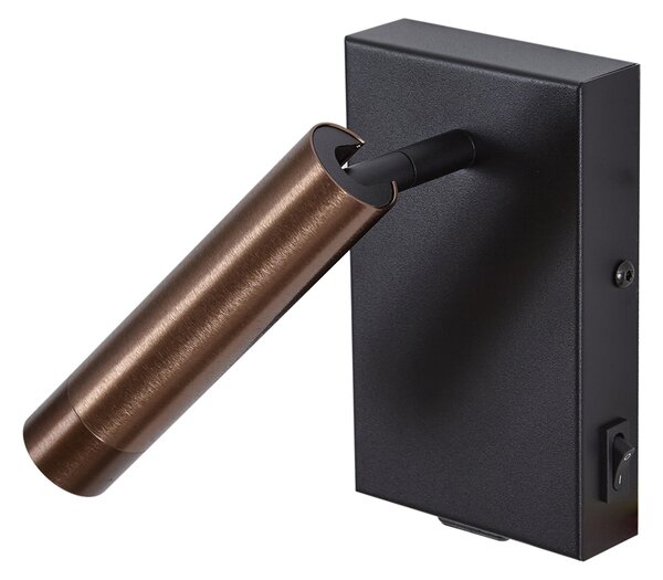Lampada da parete moderna nera con bronzo scuro regolabile con USB-C - Croft