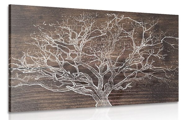 Stampa su tela – Corona dell'albero su sfondo di legno