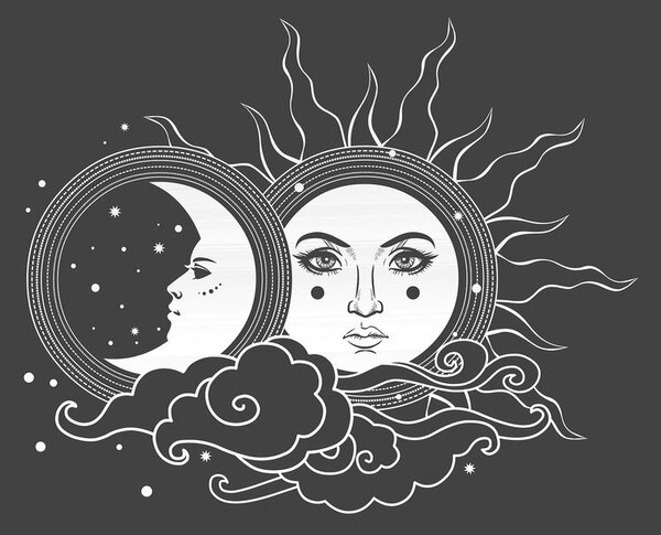 Quadro su tela – Armonia tra sole e luna in bianco e nero