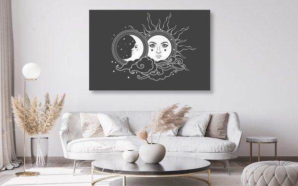 Quadro su tela – Armonia tra sole e luna in bianco e nero