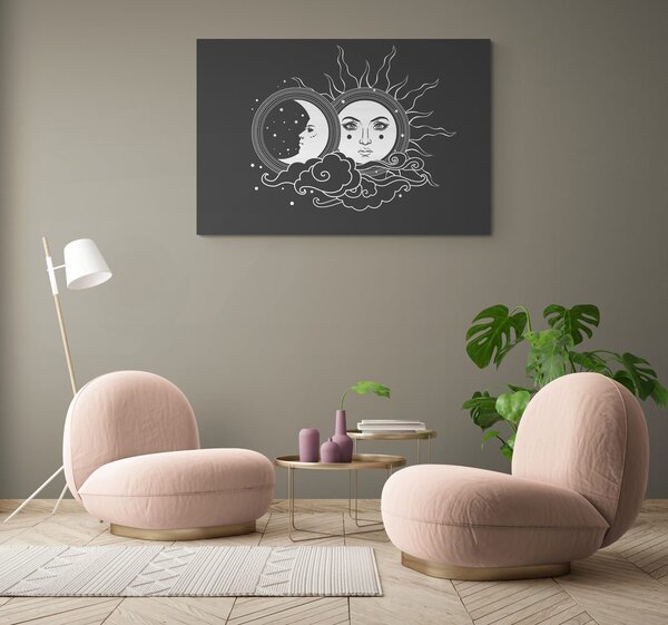 Quadro su tela – Armonia tra sole e luna in bianco e nero
