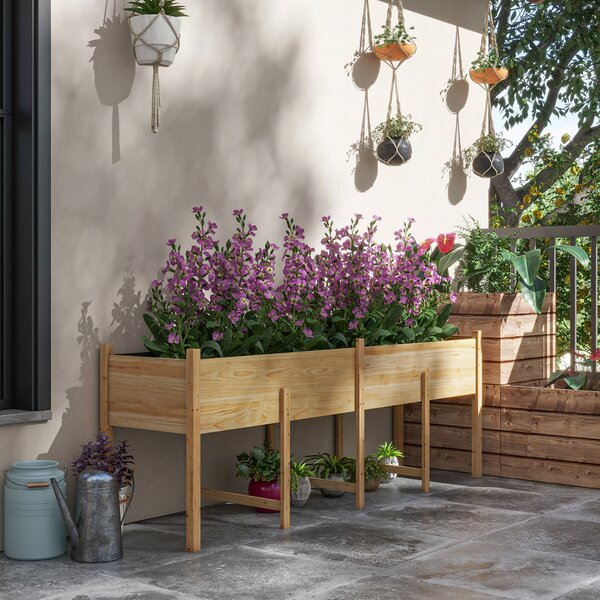 Outsunny Fioriera su Piedi Orto Rialzato, Inserti per l'irrigazione + Tessuto di Drenaggio Inclusi Legno di Abete pre-Olio
