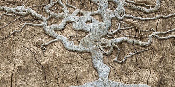 Quadro su tela – Albero astratto su legno in tonalità beige