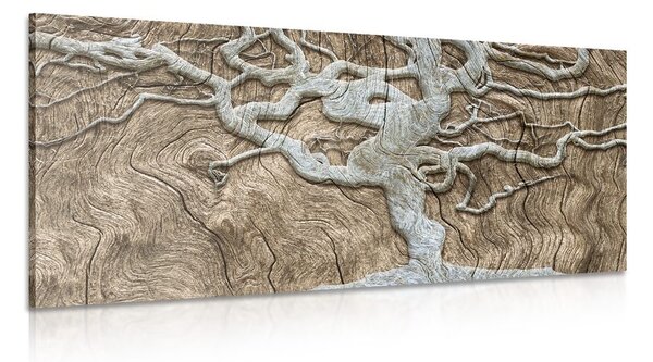 Quadro su tela – Albero astratto su legno in tonalità beige