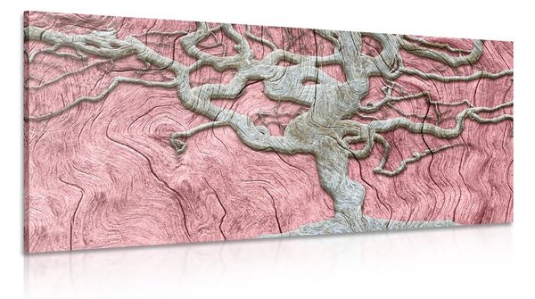 Quadro su tela – Albero astratto su legno con contrasto rosa
