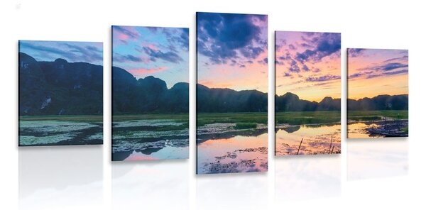 Quadri 5 pezzi – Tramonto romantico in montagna
