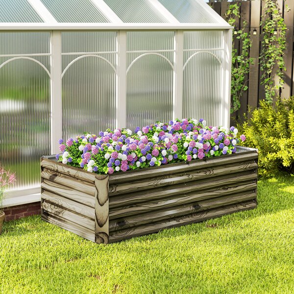 Outsunny Fioriera Esterna Grande Rettangolare in Acciaio Galvanizzato per Terrazza con Fondo Aperto 180x90x57,5 cm Naturale | Aosom Italy