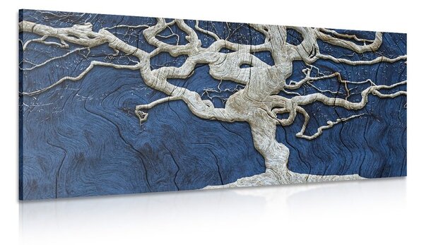 Stampa su tela – Albero astratto su legno con contrasto blu