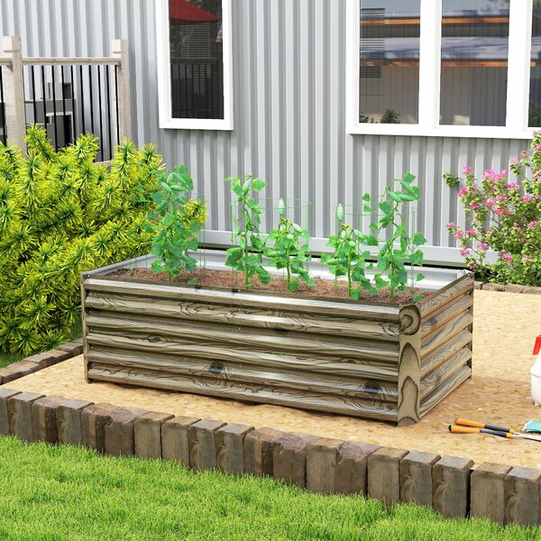Outsunny Fioriera Esterna Grande Rettangolare in Acciaio Galvanizzato per Terrazza con Fondo Aperto 180x90x57,5 cm Naturale | Aosom Italy