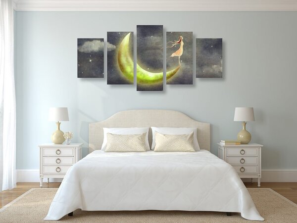 Quadri 5 pezzi – Ragazza sulla luna