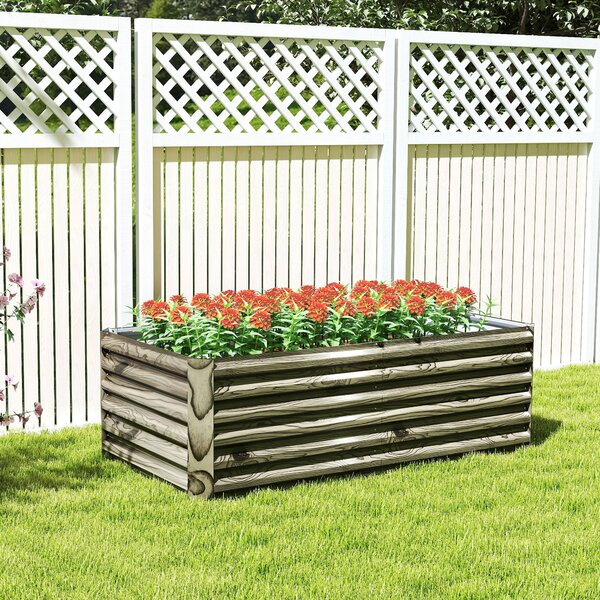 Outsunny Fioriera Esterna Grande Rettangolare in Acciaio Galvanizzato per Terrazza con Fondo Aperto 180x90x57,5 cm Naturale | Aosom Italy