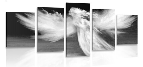 Quadri 5 pezzi – Figura d'angelo tra le nuvole in bianco e nero