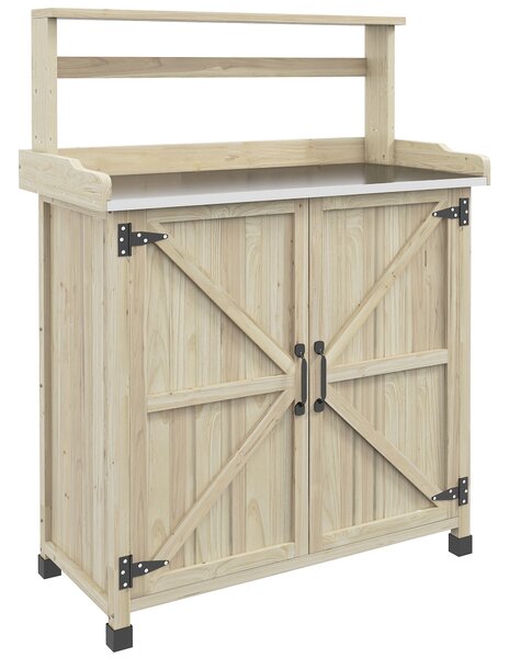 Outsunny Tavolo da rinvaso tavolo da giardinaggio armadietto e ripiani e piano con piedini antiscivolo 90,5x41x124,5cm legno naturale | Aosom Italy
