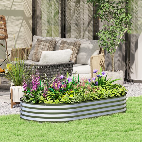 Fioriera rialzata in acciaio zincato letto da giardino bordo gomma 181 x 93 x 30 cm argento Outsunny | Aosom Italy