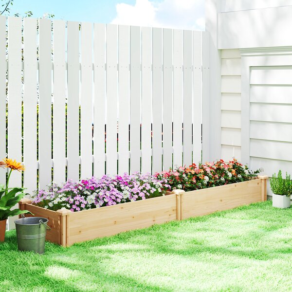 Outsunny Aiuola rialzata in legno, vasca per piante con divisorio e fondo aperto, serra da giardino 235 x 66 x 26 cm Legno naturale | Aosom Italy
