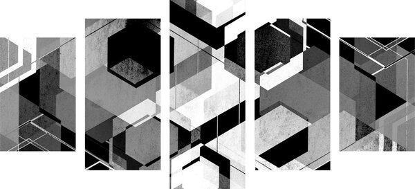 Quadri 5 pezzi – Geometria astratta in bianco e nero