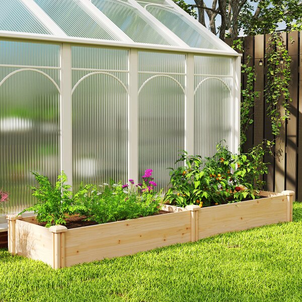 Outsunny Aiuola rialzata in legno, vasca per piante con divisorio e fondo aperto, serra da giardino 235 x 66 x 26 cm Legno naturale | Aosom Italy