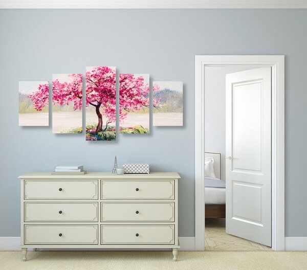 Quadri 5 pezzi – Ciliegio orientale in rosa