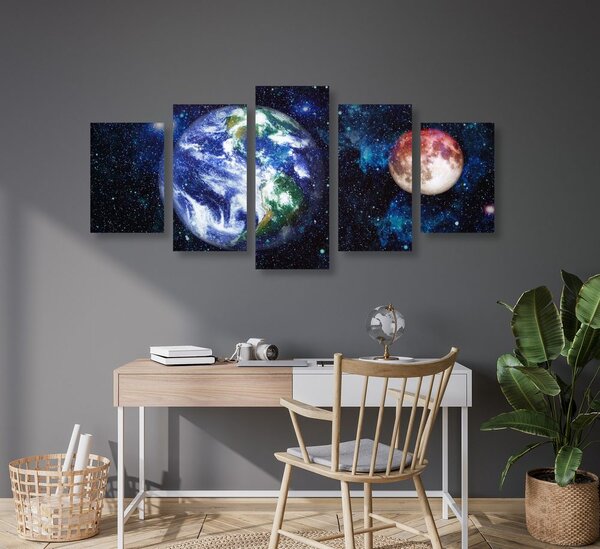 Quadri 5 pezzi – Pianeta Terra e Luna rossa