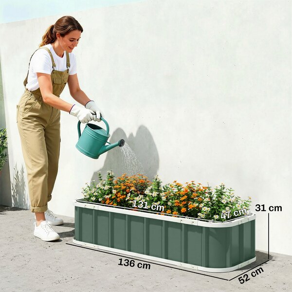 Outsunny Letto rialzato in acciaio, vaso da coltivazione con chiusure a scatto, bordo piegato, mini-serra 136 x 52 x 31 cm Verde chiaro | Aosom Italy