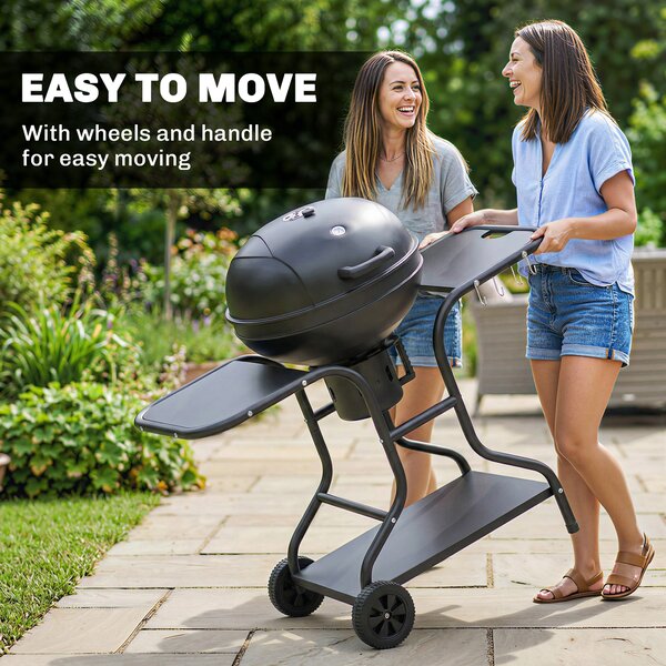 Outsunny Barbecue a carbone BBQ Smoker con tavoli laterali termometro nel coperchio ruote 129 x 63,5 x 106,5 cm | Aosom Italy