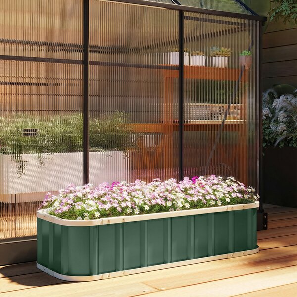 Outsunny Letto rialzato in acciaio, vaso da coltivazione con chiusure a scatto, bordo piegato, mini-serra 136 x 52 x 31 cm Verde chiaro | Aosom Italy