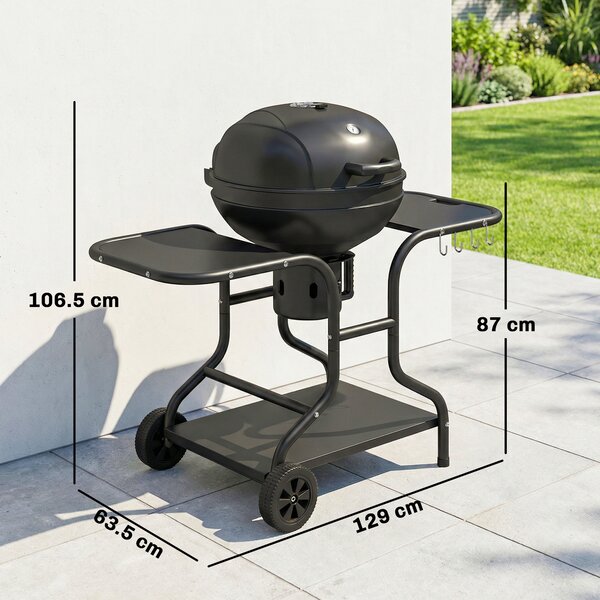 Outsunny Barbecue a carbone BBQ Smoker con tavoli laterali termometro nel coperchio ruote 129 x 63,5 x 106,5 cm | Aosom Italy