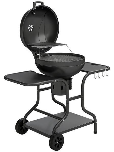 Outsunny Barbecue a carbone BBQ Smoker con tavoli laterali termometro nel coperchio ruote 129 x 63,5 x 106,5 cm | Aosom Italy
