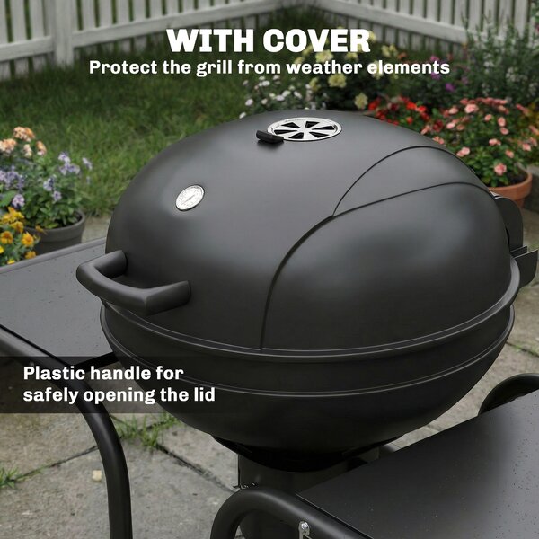 Outsunny Barbecue a carbone BBQ Smoker con tavoli laterali termometro nel coperchio ruote 129 x 63,5 x 106,5 cm | Aosom Italy