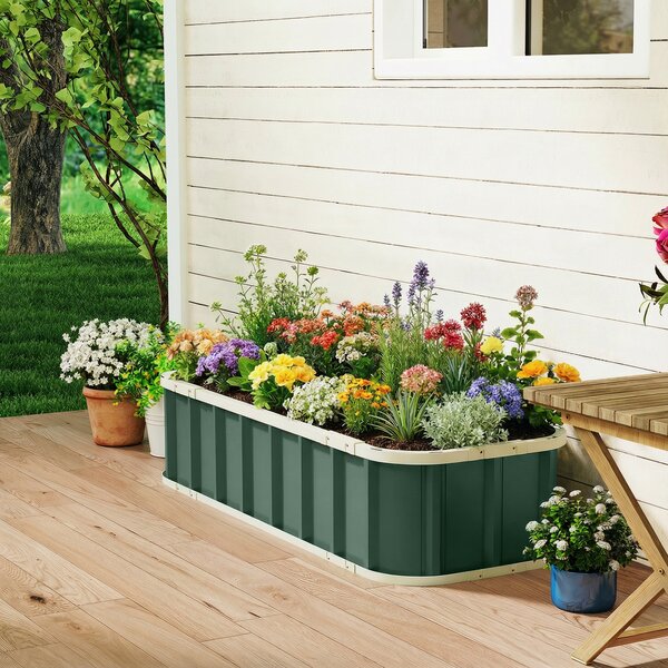 Outsunny Letto rialzato in acciaio, vaso da coltivazione con chiusure a scatto, bordo piegato, mini-serra 136 x 52 x 31 cm Verde chiaro | Aosom Italy