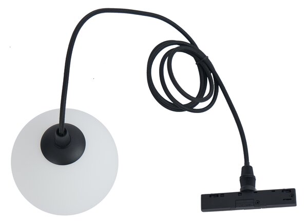 Lampada a sospensione moderna nera con vetro bianco per sistema a binario monofase - Slimline Eira