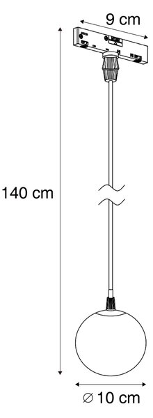 Lampada a sospensione moderna nera con vetro bianco per sistema a binario monofase - Slimline Eira