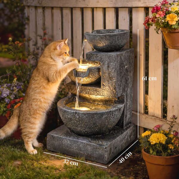 Outsunny Fontana a 3 livelli per giardino con illuminazione LED, pompa, effetto pietra, regolabile 40 x 37 x 61 cm | Aosom Italy