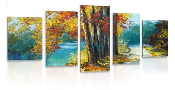 Quadri 5 pezzi – Alberi dipinti nei colori autunnali