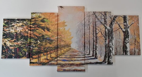 Quadri 5 pezzi – Viale autunnale di alberi