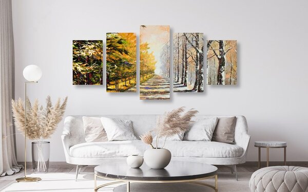 Quadri 5 pezzi – Viale autunnale di alberi