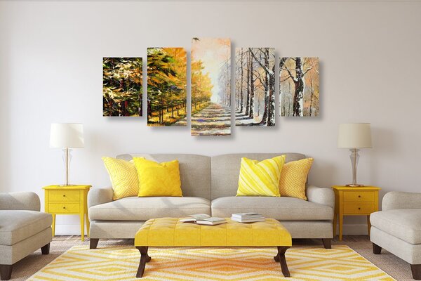 Quadri 5 pezzi – Viale autunnale di alberi